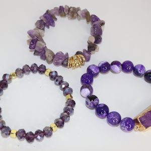 Love Amethyst Rose Divine Crown Trio 3pcs Bracelet Set